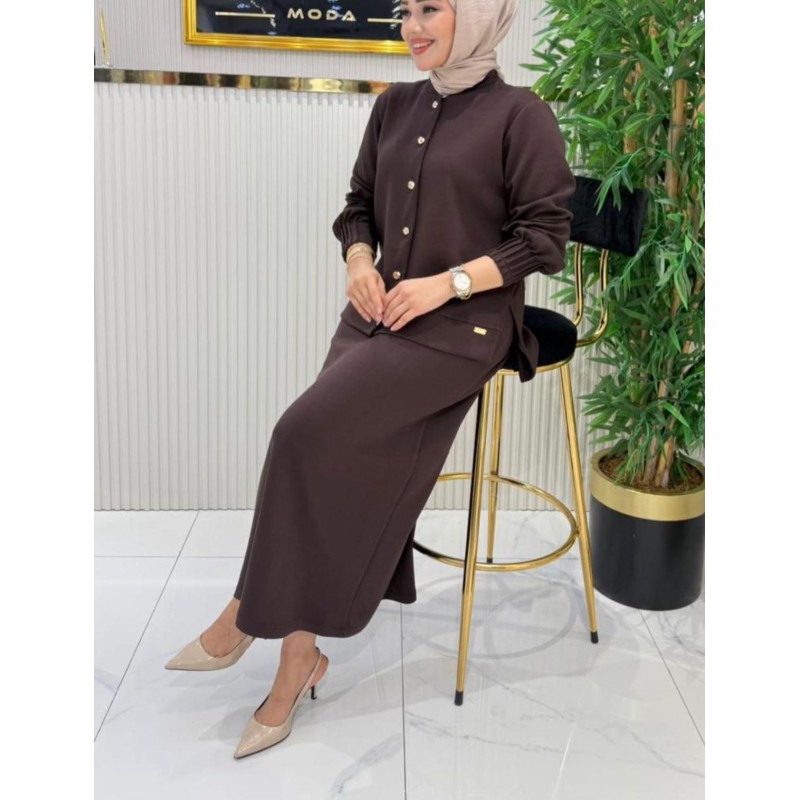 Etekli takım elbise - kahverengi